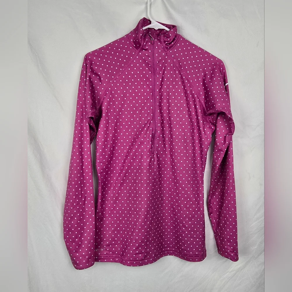 Nike Pro Sporty Pink Polka Dots Half Zip Hiking Workout Running Shirt sz M